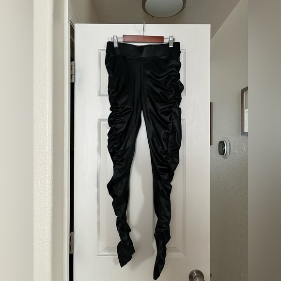 ALO Yoga Pants - ALO Yoga | Rare Faux Leather Ruched Shimmer Leggings Black Sz M